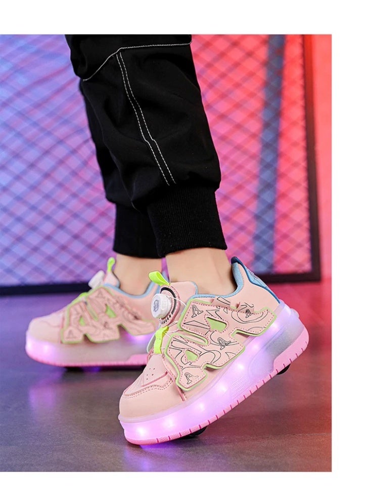 LITTLE ROCKZ Two Wheel LED Flash Light Fashion Shiny Sneaker Skate Heelys Shoes With Lightning Sole - Image 2